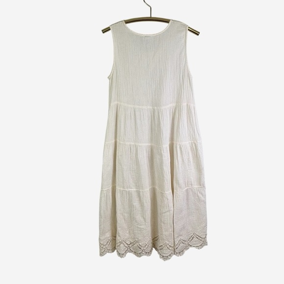 Sundance Tiered Midi Dress Size L Cotton Pullover Lace Details Ivory *Flaw - Picture 5 of 10